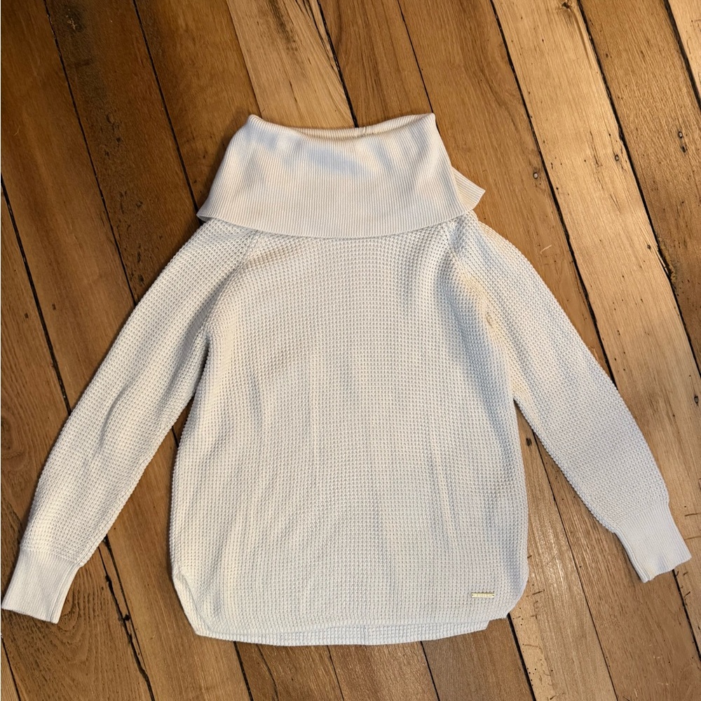 Michael Kors Cream Cowl Turtleneck Waffle Knit Sweater Size M